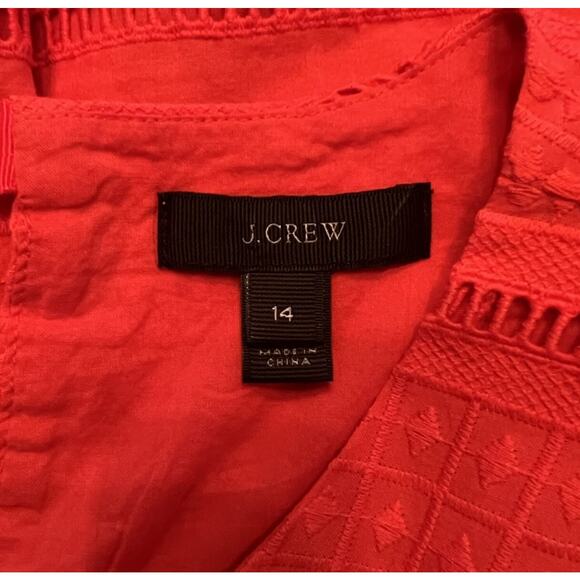 J.Crew Size 14 100% Cotton Flutter Sleeve Eyelet Shift Dress Bright Coral - Picture 9 of 11
